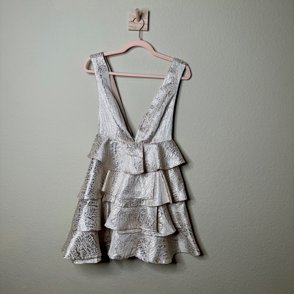 Blithe Los Angeles In Her World Dress Champagne Gold Metallic Tiered Ruffle S